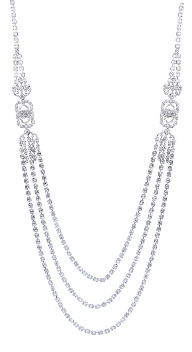 18k White Gold Baguette Brilliant Diamond Necklace