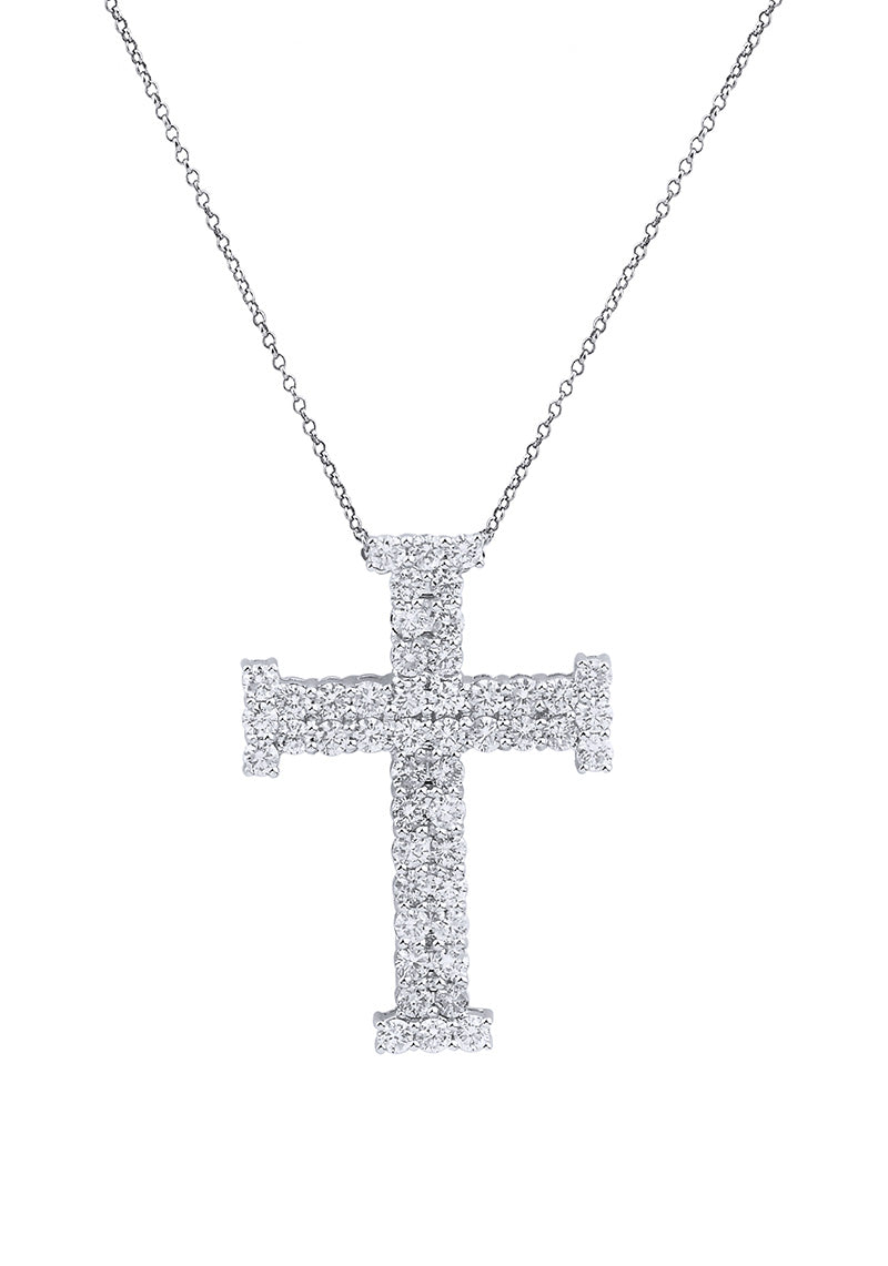 18k White Gold Brilliant Cut Diamond Simple Cross Necklace