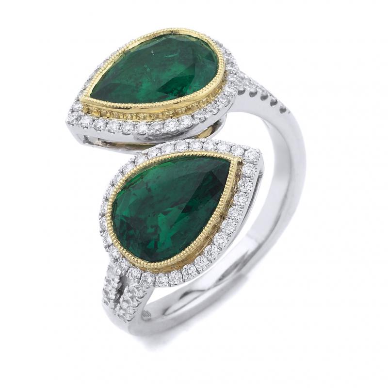 18k White Gold Diamond Pear-Shaped Emerald Ring
