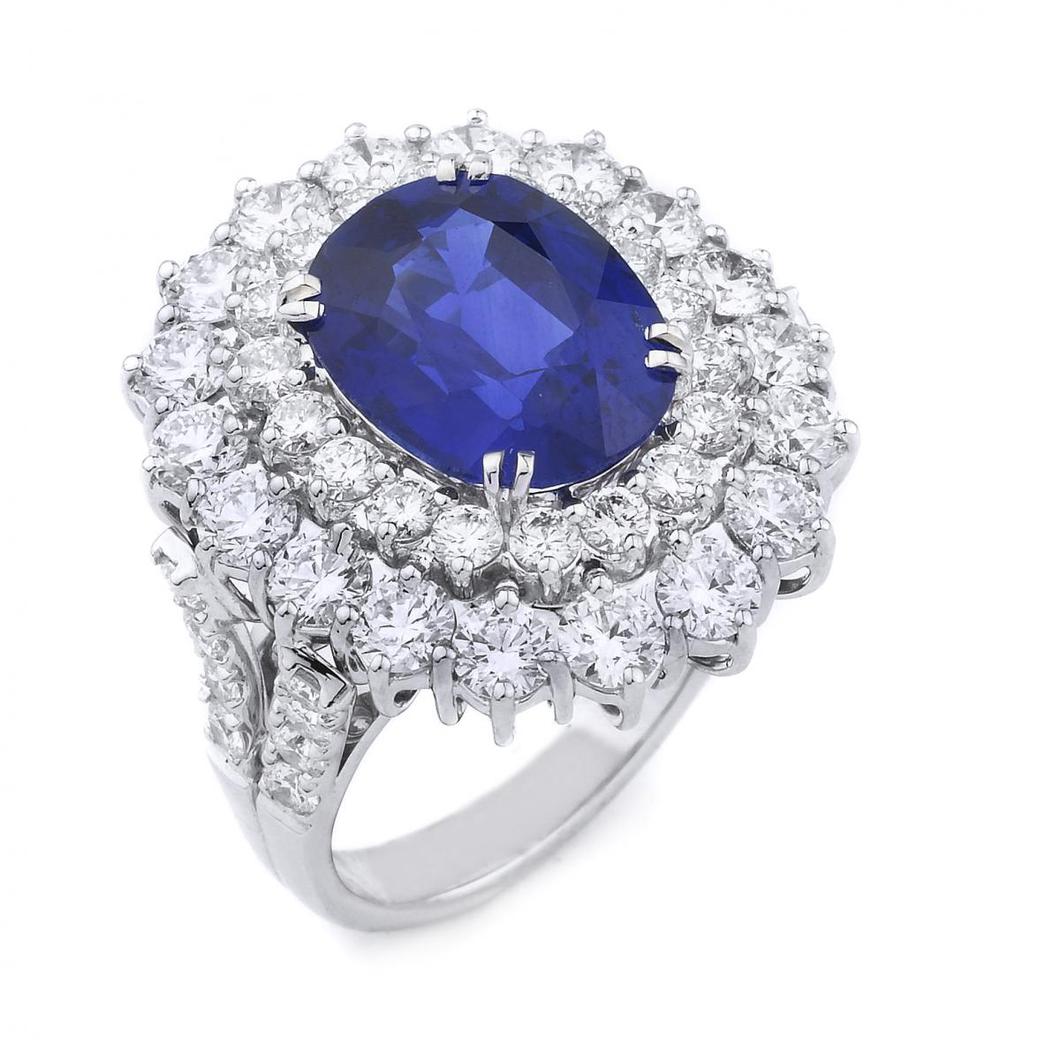 18k White Gold Diamond Round Brilliant Cut Sapphire Ring