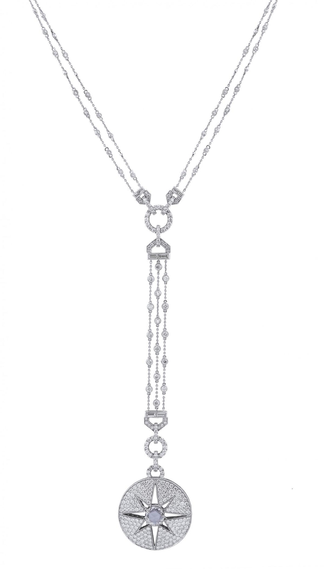 18k White Gold Diamond Center Rose Cut Necklace