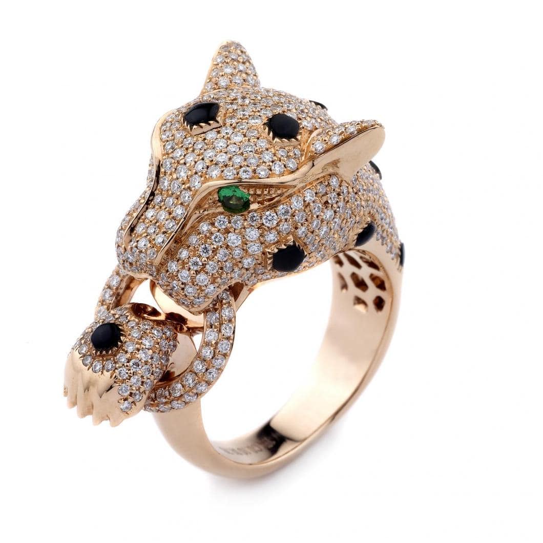 18k Rose Gold Onyx Diamond Panther Ring