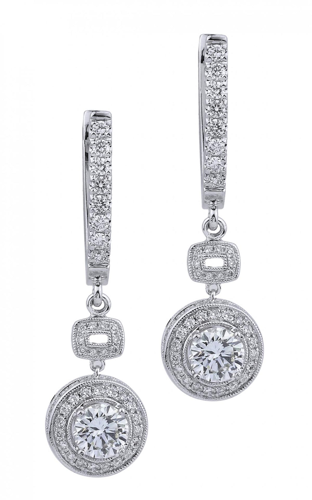 18k White Gold Diamond Hanging Stud Earrings