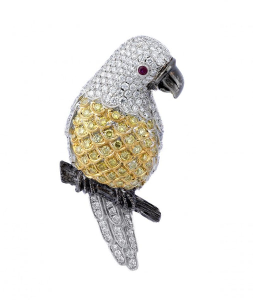 Diamond Parrots Perched on a Branch Gold Brooch Pin - Coach Luxury