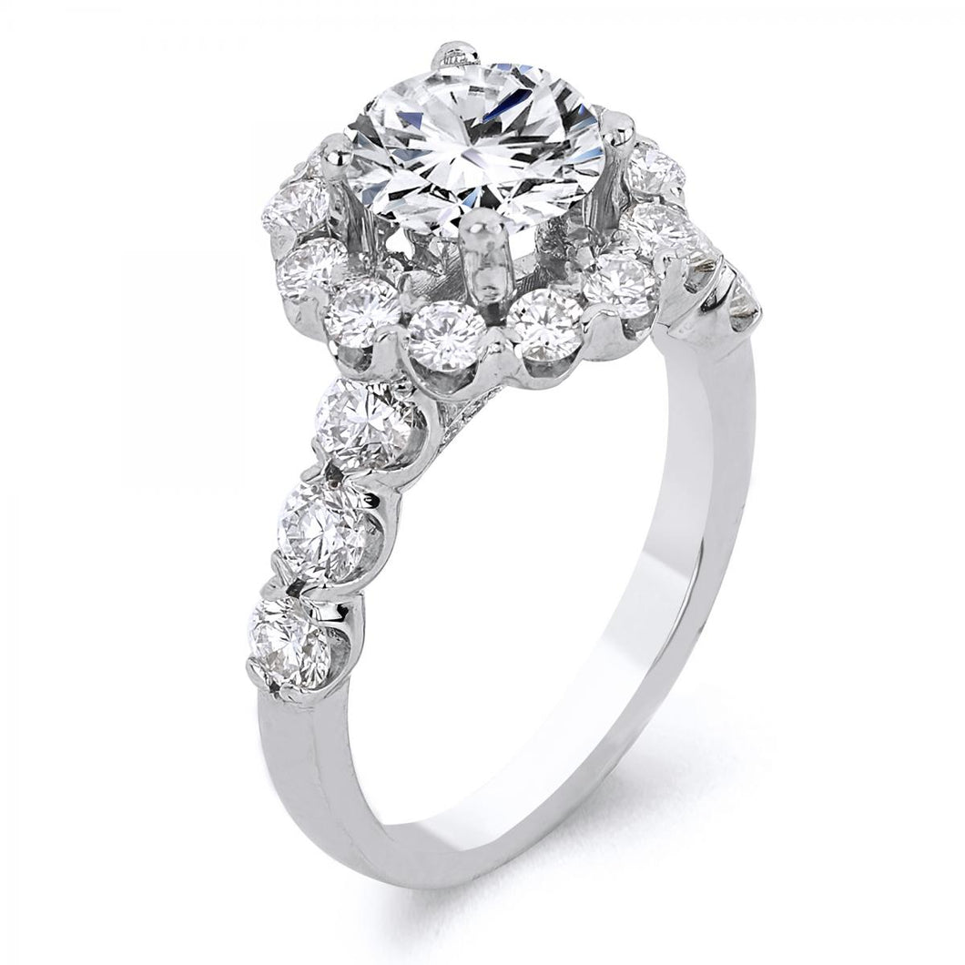 Platinum Round Brilliant Cut Diamond Halo Engagement Ring
