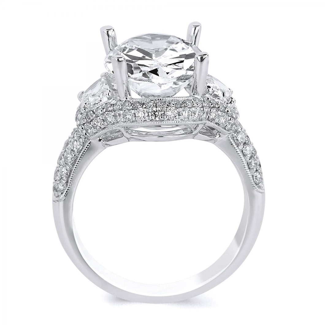 18k White Gold Half Moon Diamond Engagement Ring