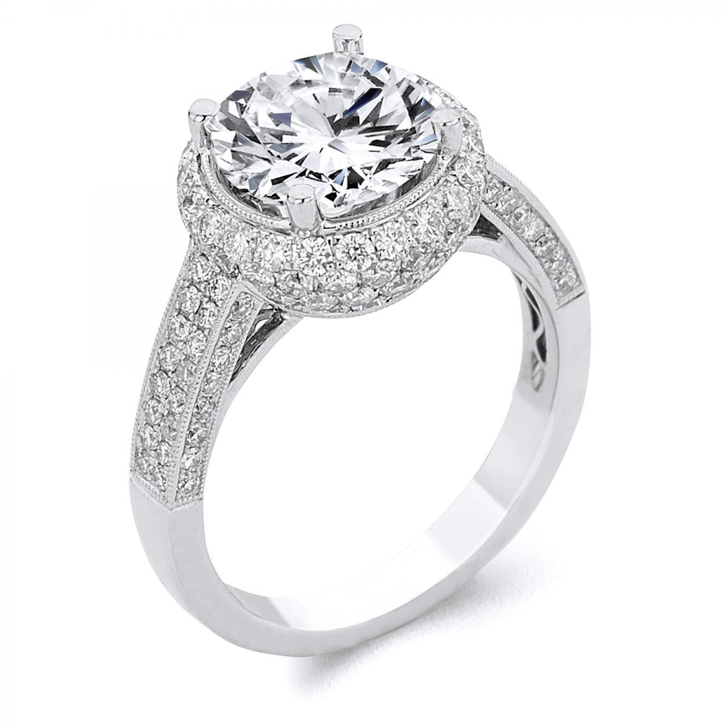 18k White Gold Round Cut Diamond Impressionist Engagement Ring