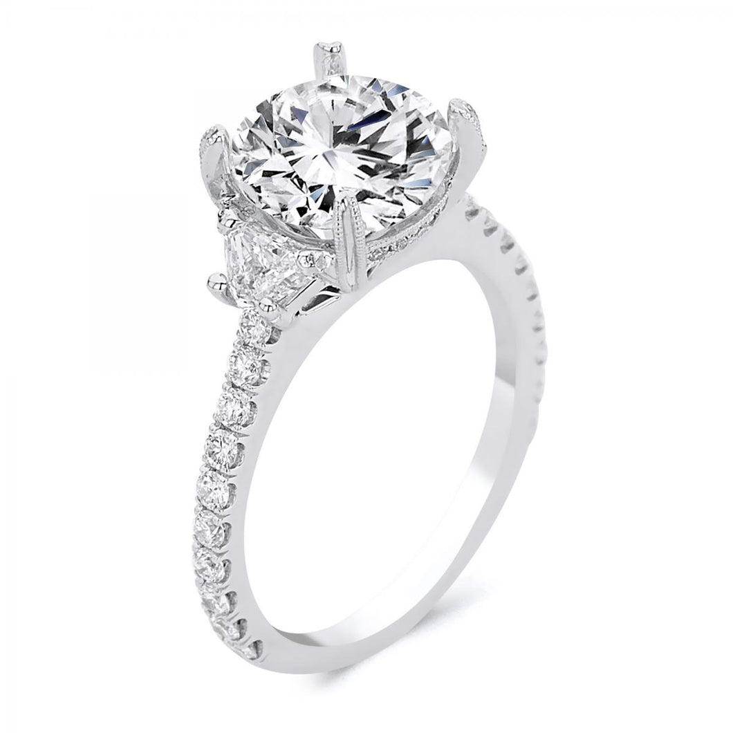 18k White Gold Half Moon Cut Diamond Engagement Ring