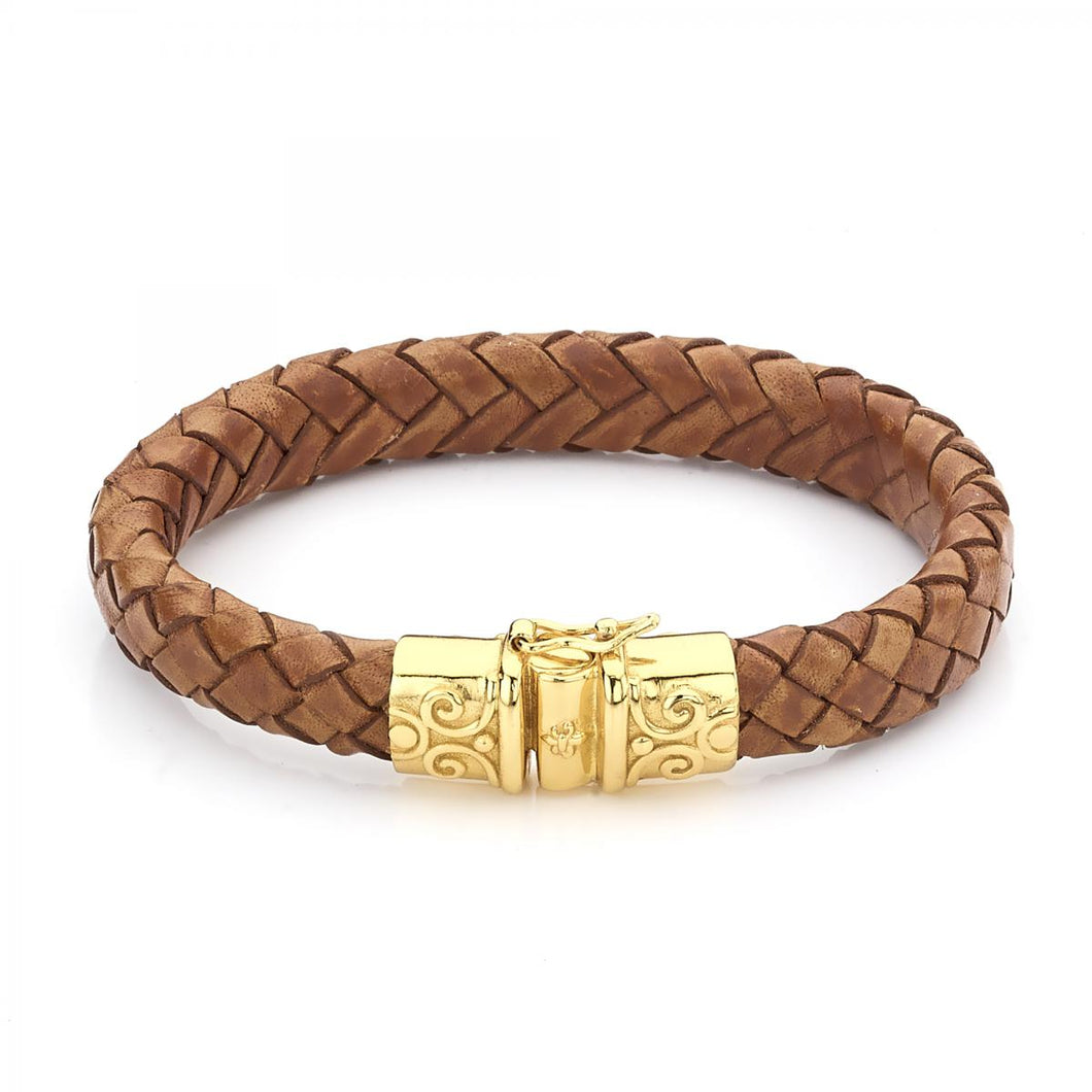 Brown Gold Men's Leather Bracelet