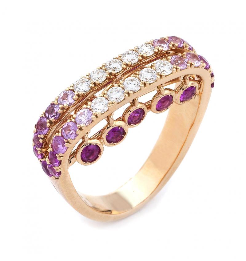 18k Rose Gold Diamond Pink Sapphire Ring