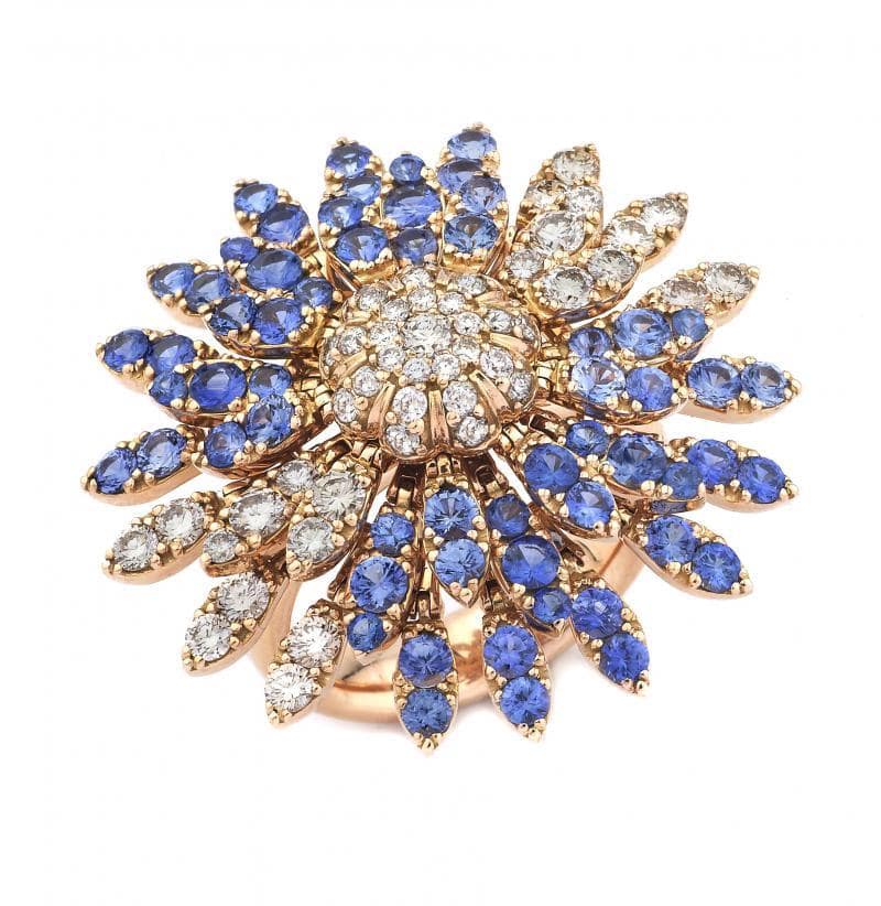 18k Rose Gold Round Brilliant Cut Blue Sapphire Ring