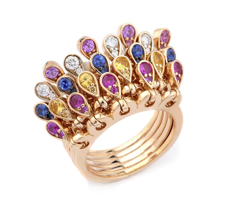 18k Rose Gold Blue & Pink Sapphire Ring Charleston Ring