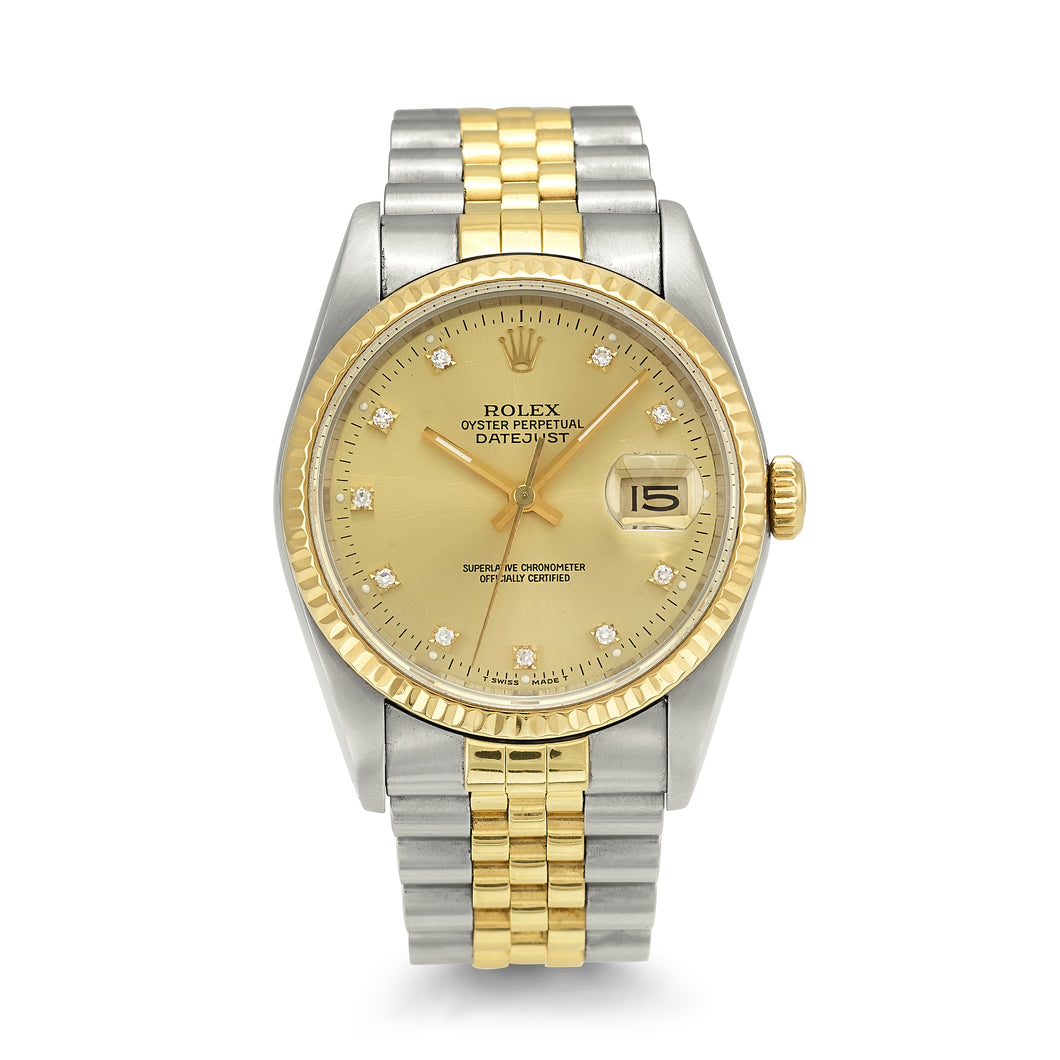 Rolex DateJust 16013 Two-Tone Champange Diamond Dial Steel Watch