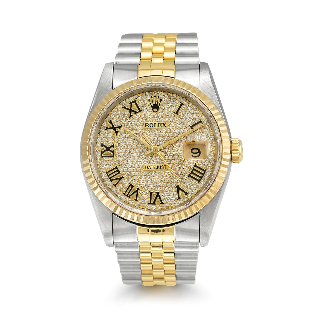 Rolex DateJust 16233 Two-Tone Diamond Roman Numeral Dial Watch