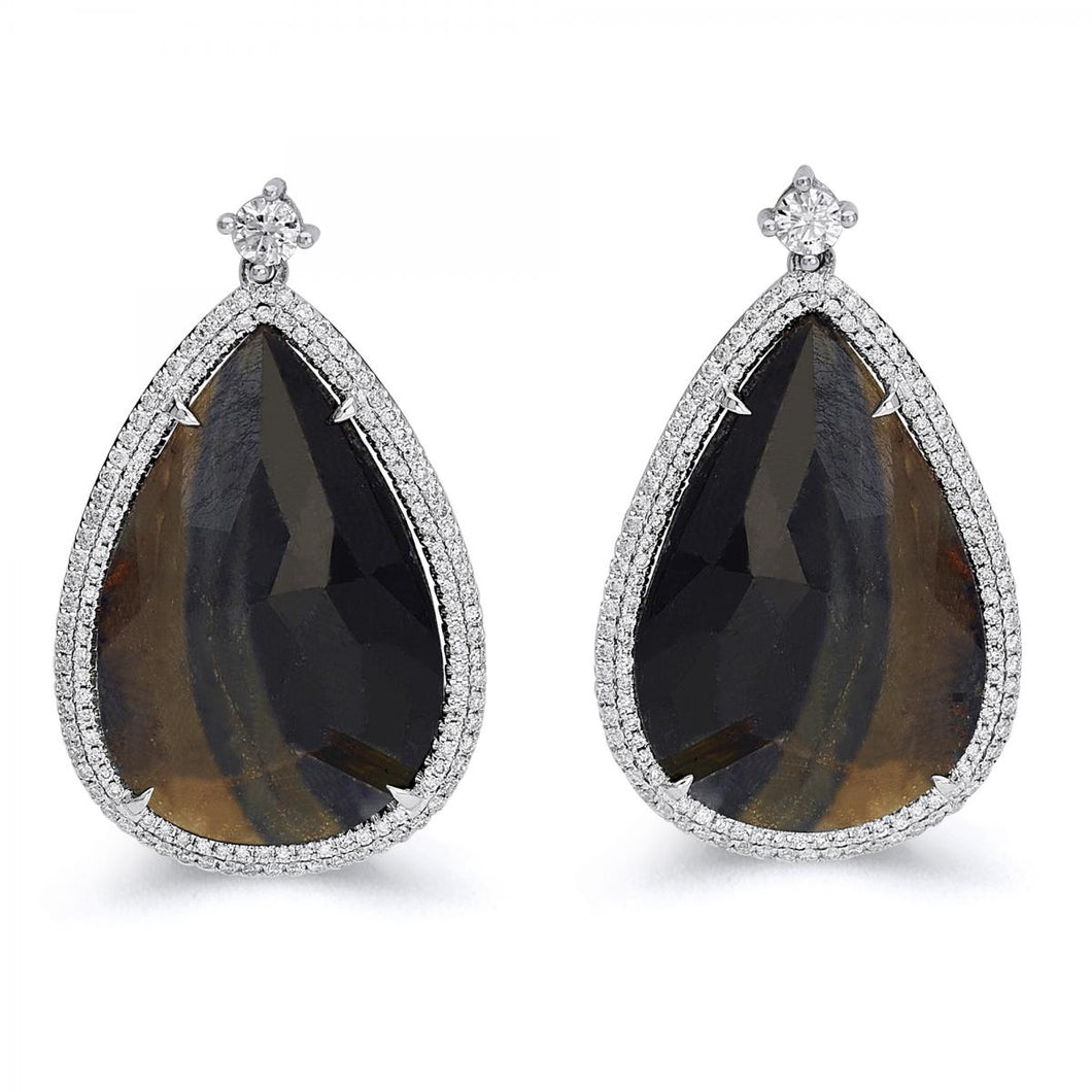 18k WG sliced black sapphire earrings