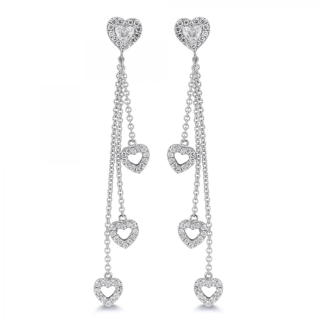 18K White Gold Heart Dangle 2.75 Carat Earrings