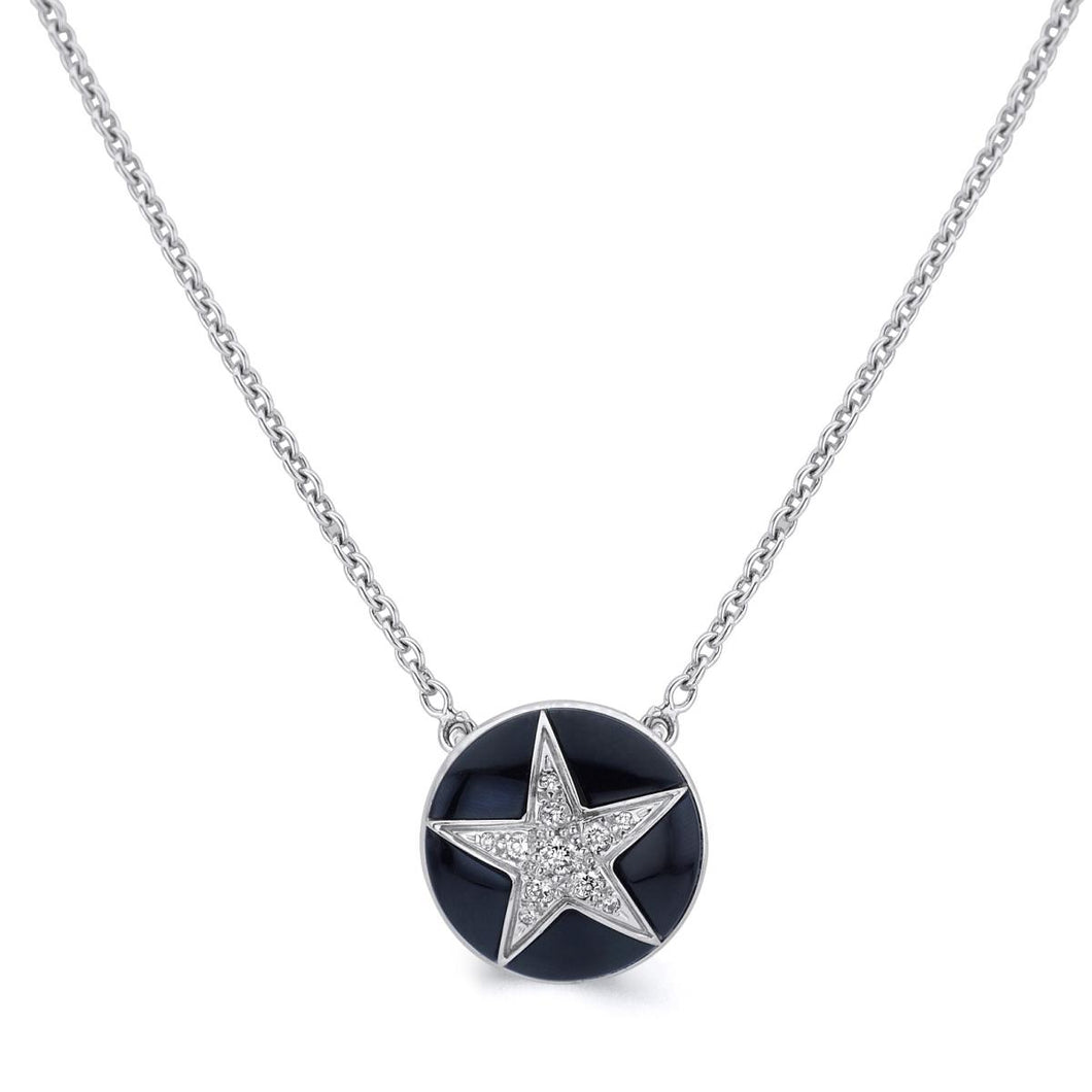 Pre-Owned  18K Diamond Pave Star & Onyx Pendant Necklace