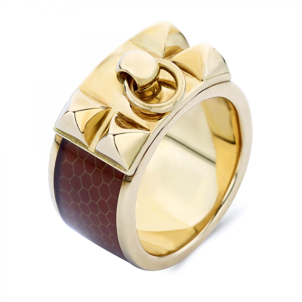 Pre-Owned Hermes 18K Yellow Gold Charm & Enamel Ring
