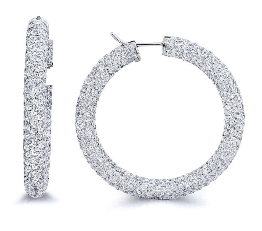 18K White Gold Round Cut Diamond Hoop Earrings