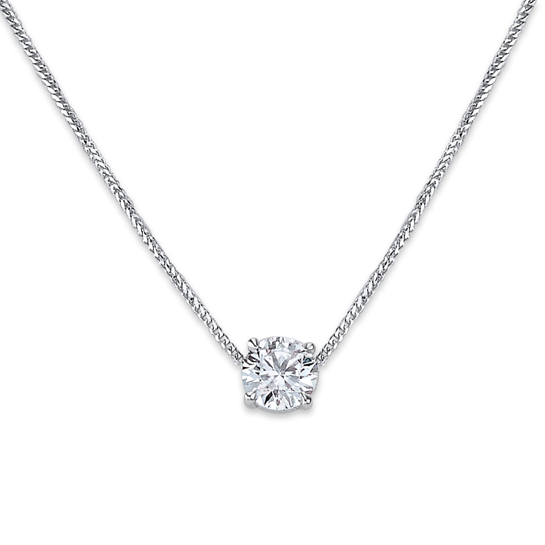 18K White Gold Floating Solitaire Necklace