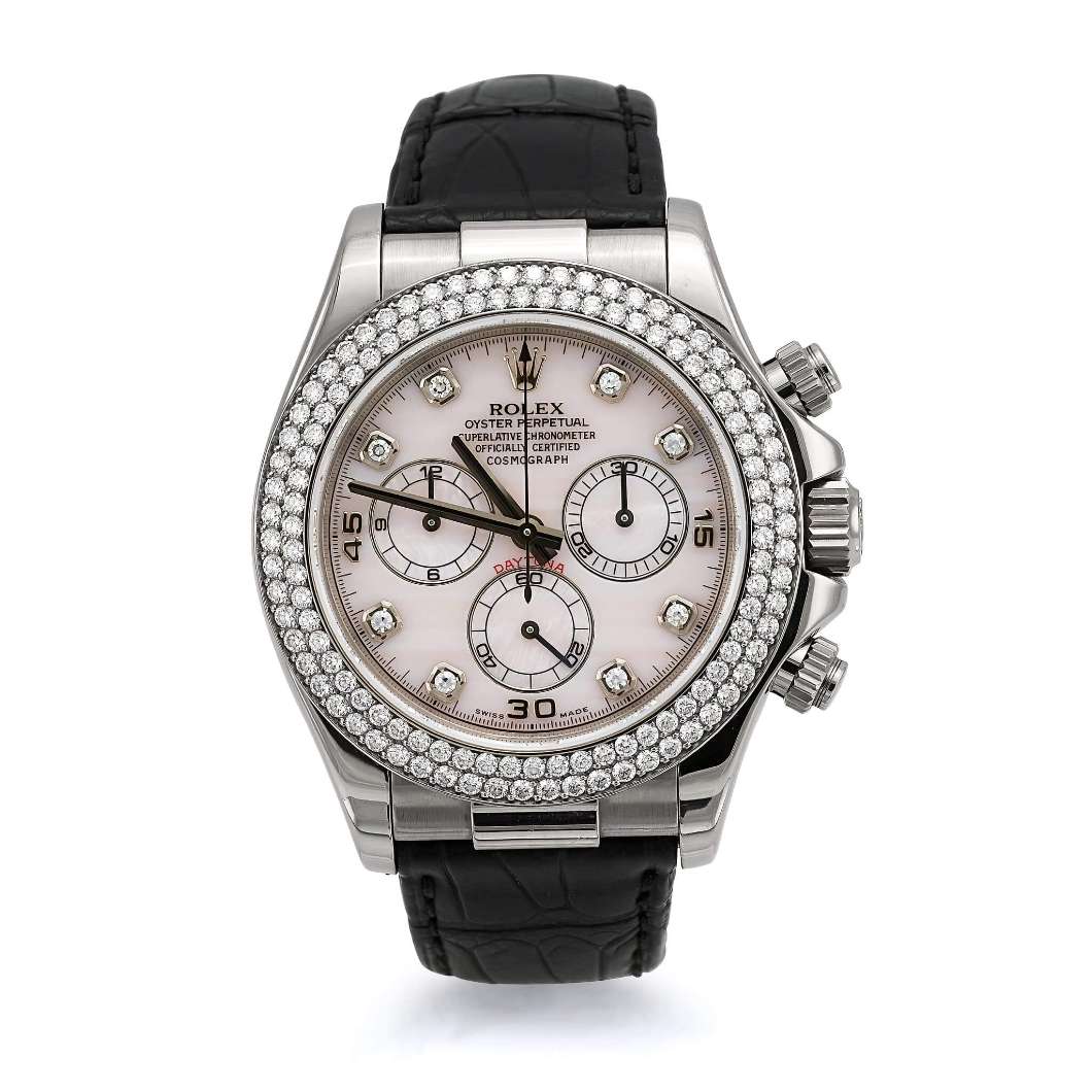 18K White Gold Rolex Daytona 116589RBR Diamond Bezel Black Watch