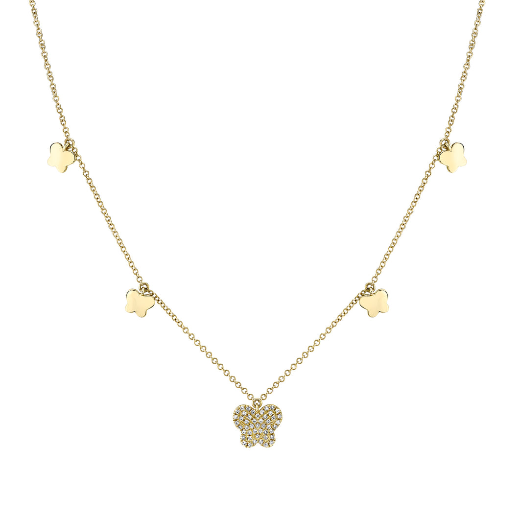 14K Yellow Gold Diamond Pave Butterfly Necklace