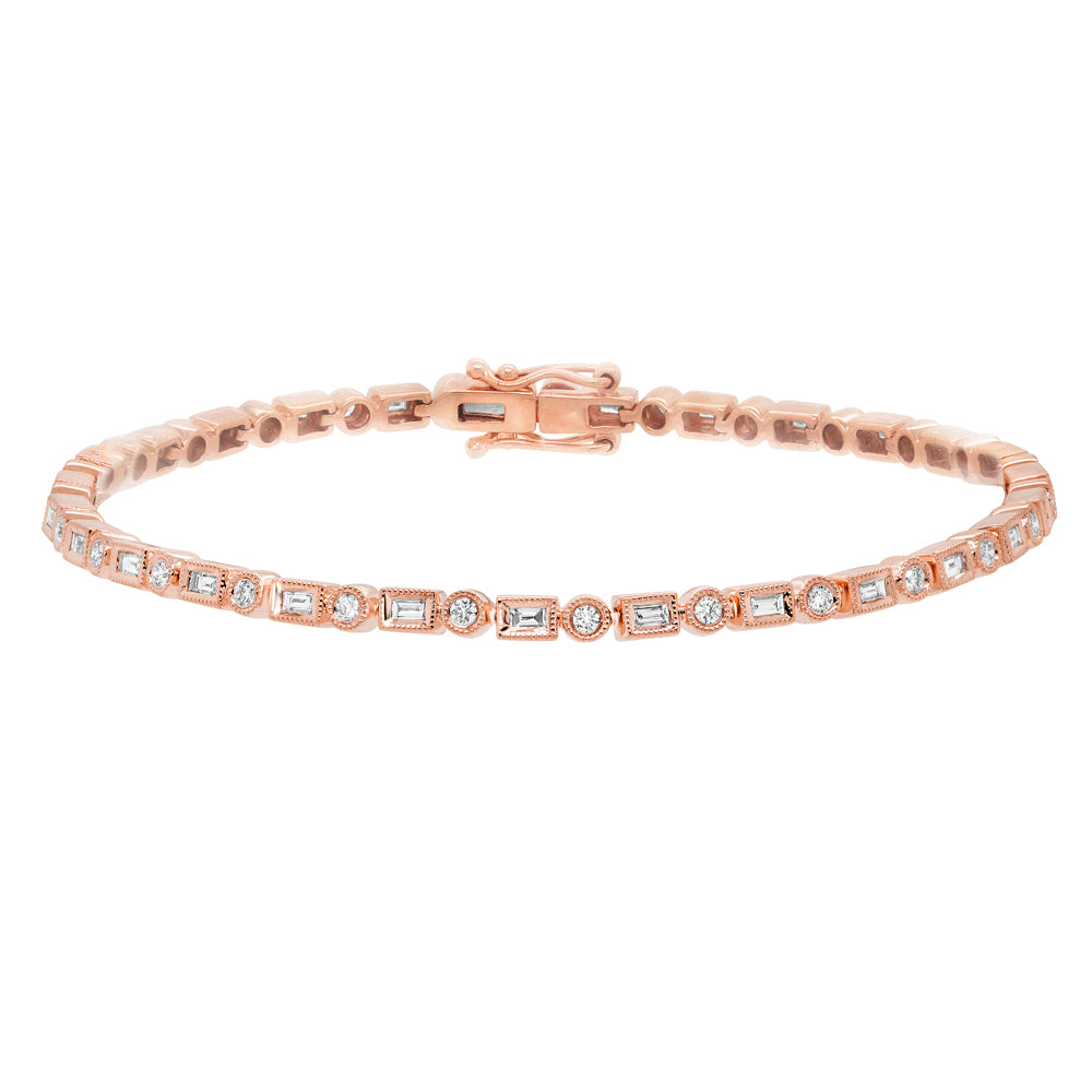 14k Rose Gold Diamond Baguette BraceletT
