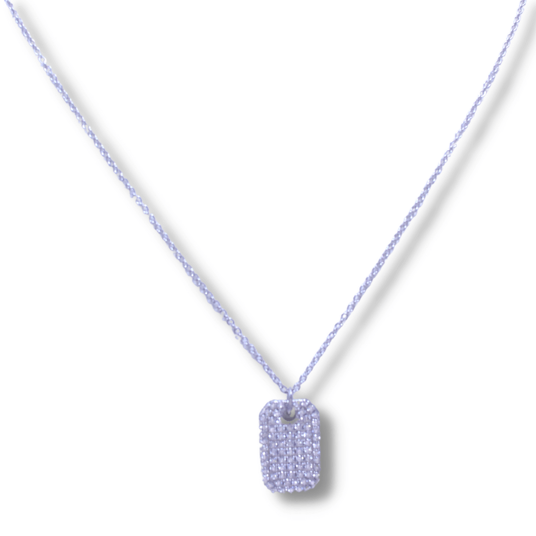 14K White Gold Diamond Dog Tag Necklace