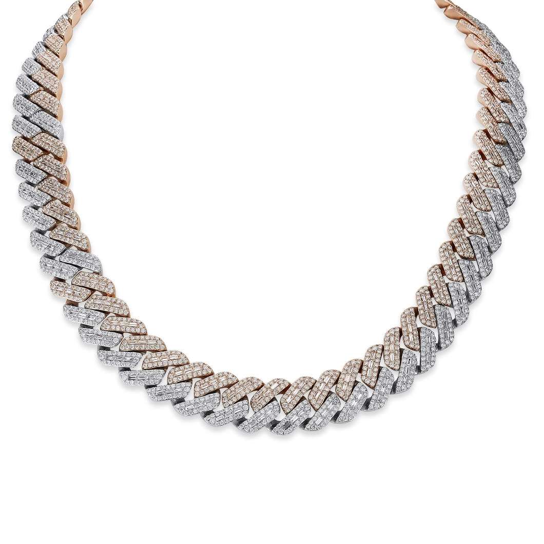 14K 2 Tone White and Rose Gold Men s 22 Cuban Diamond Chain