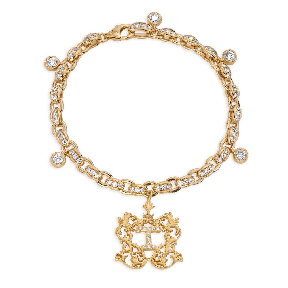 18k Rose Gold Diamond Link Dangle Bracelet