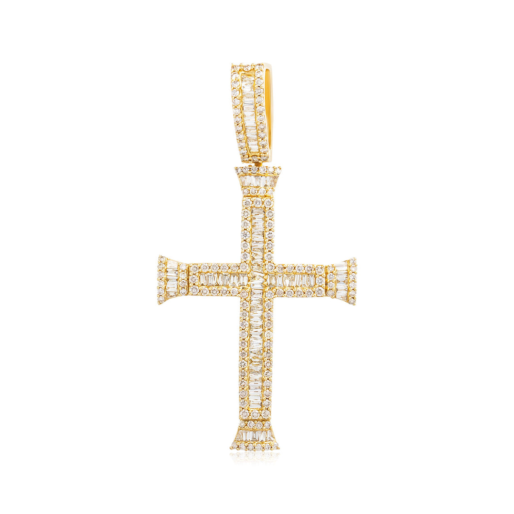 14k Yellow Gold Men Diamond Pendant Cross