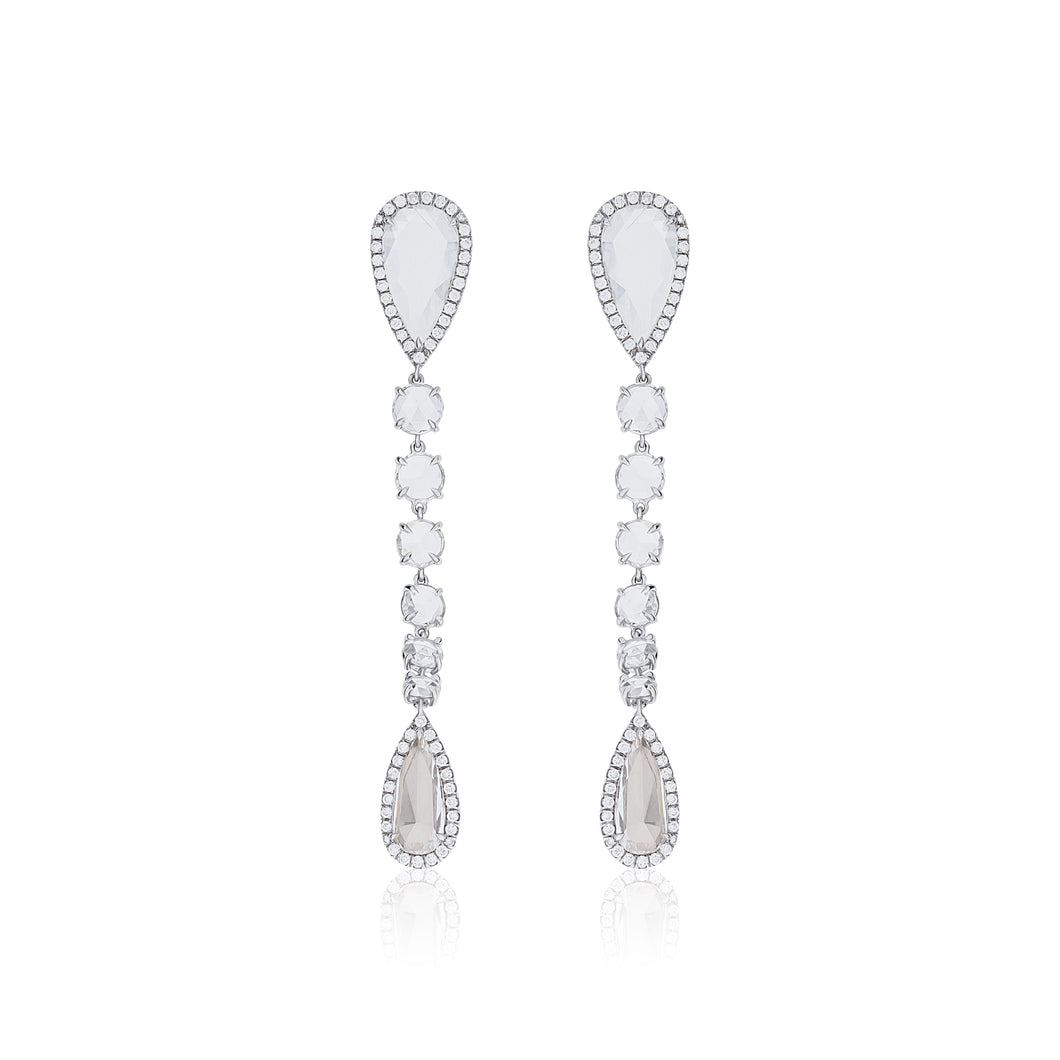 18k White Gold Round Brilliant & Pear Cut Diamond Earrings