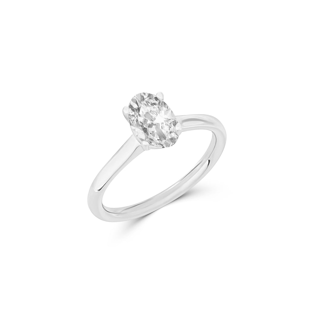14K White Gold Oval Diamond Solitaire Ring