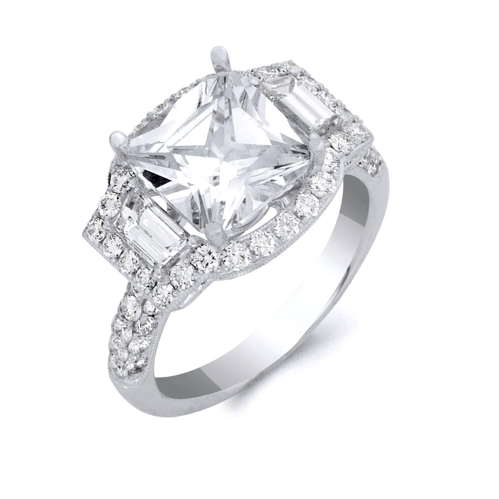 18k White Gold Cushion Cut Diamond Engagement Ring