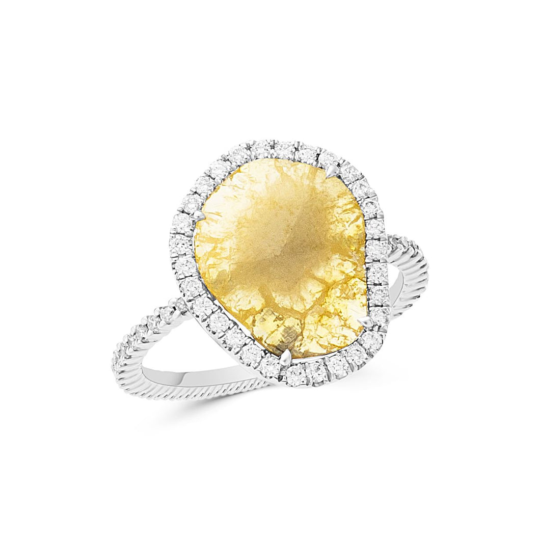 14K White Gold Diamond Yellow Diamond Ring