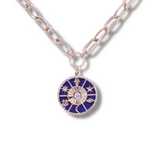 Load image into Gallery viewer, 14K Yellow Gold Diamond Clover, Hamsa, Moon, Star and Sun Paper Clip Link Necklace
