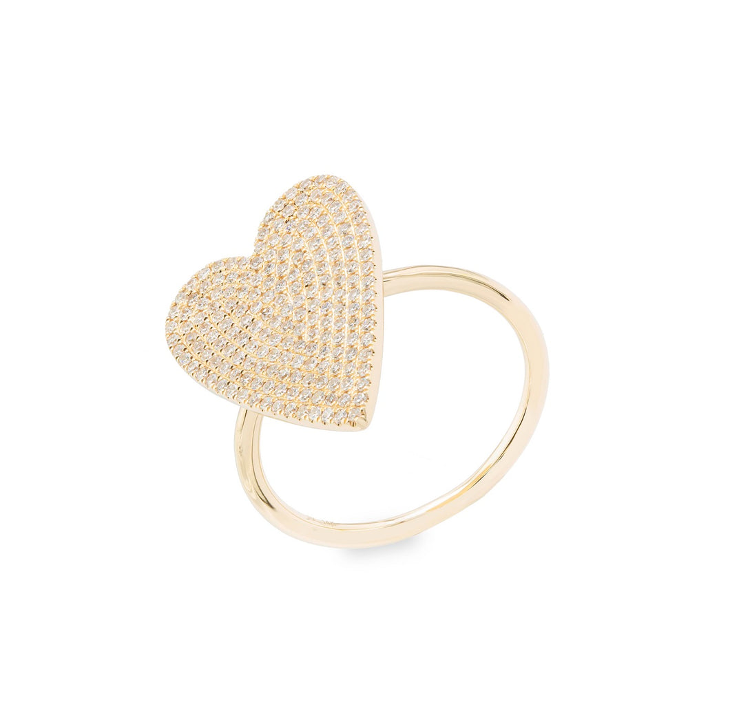 14K Yellow Gold Diamond Pave Heart Statement Ring