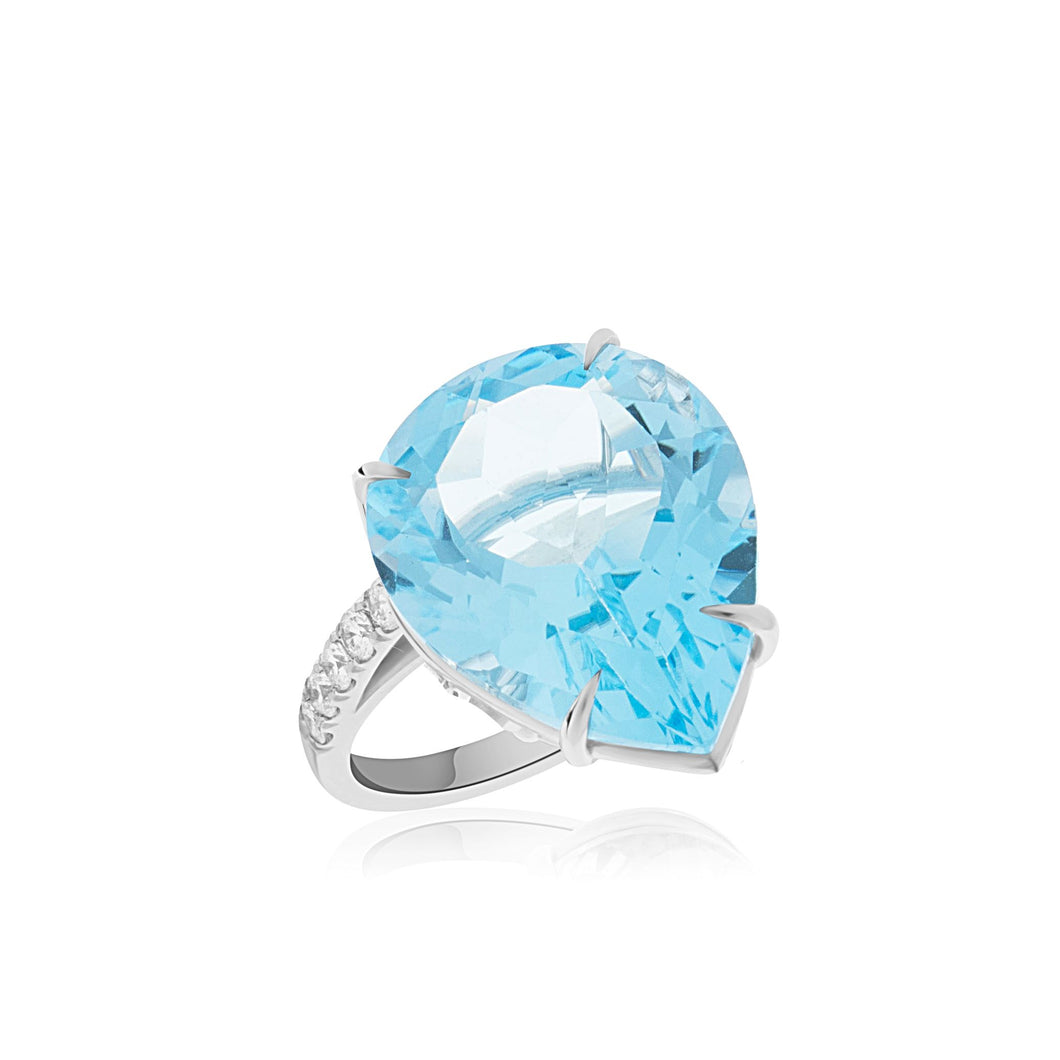 14k White Gold Blue Topaz & Diamond Ring