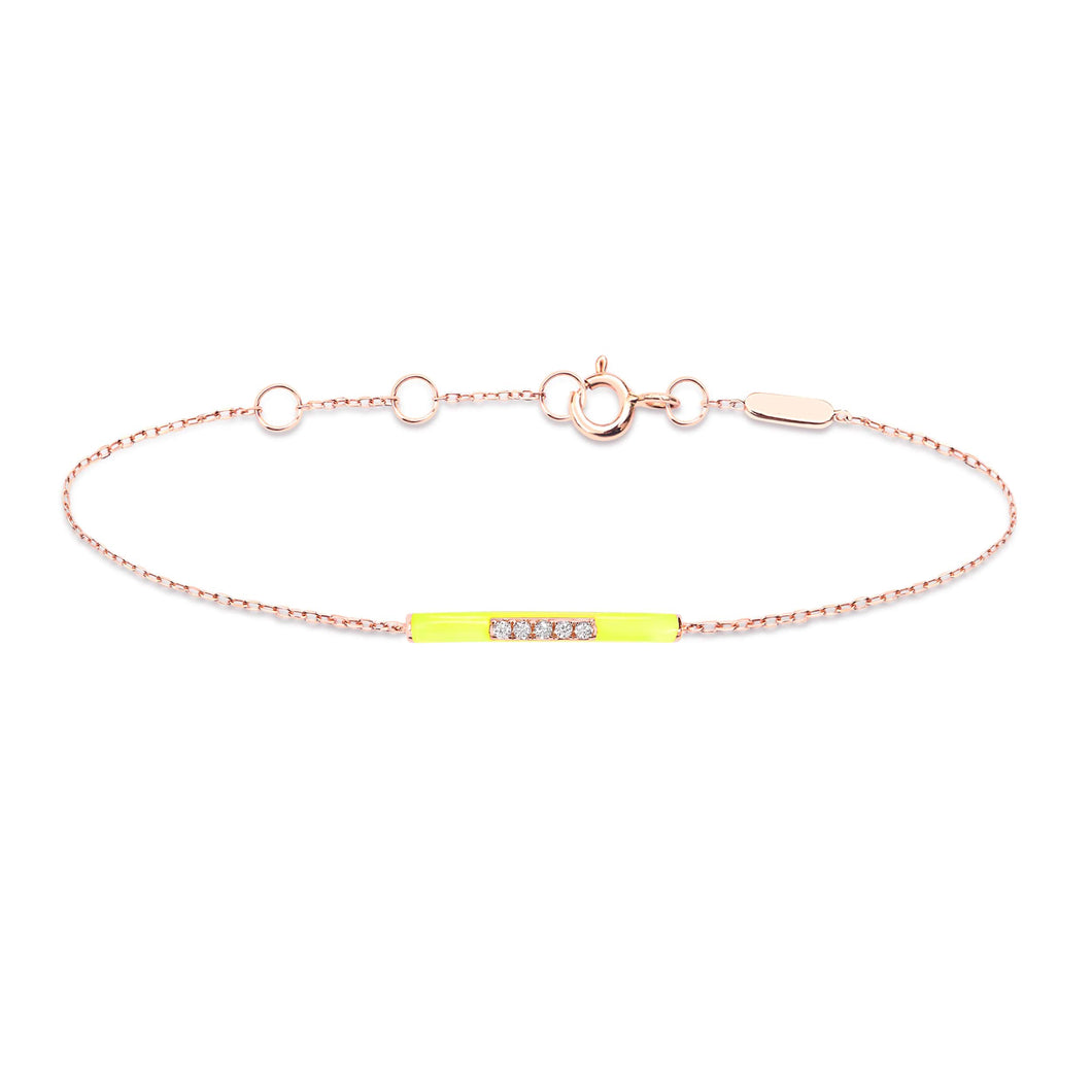 14K Rose Gold Neon Yellow Enamel Diamond Bracelet