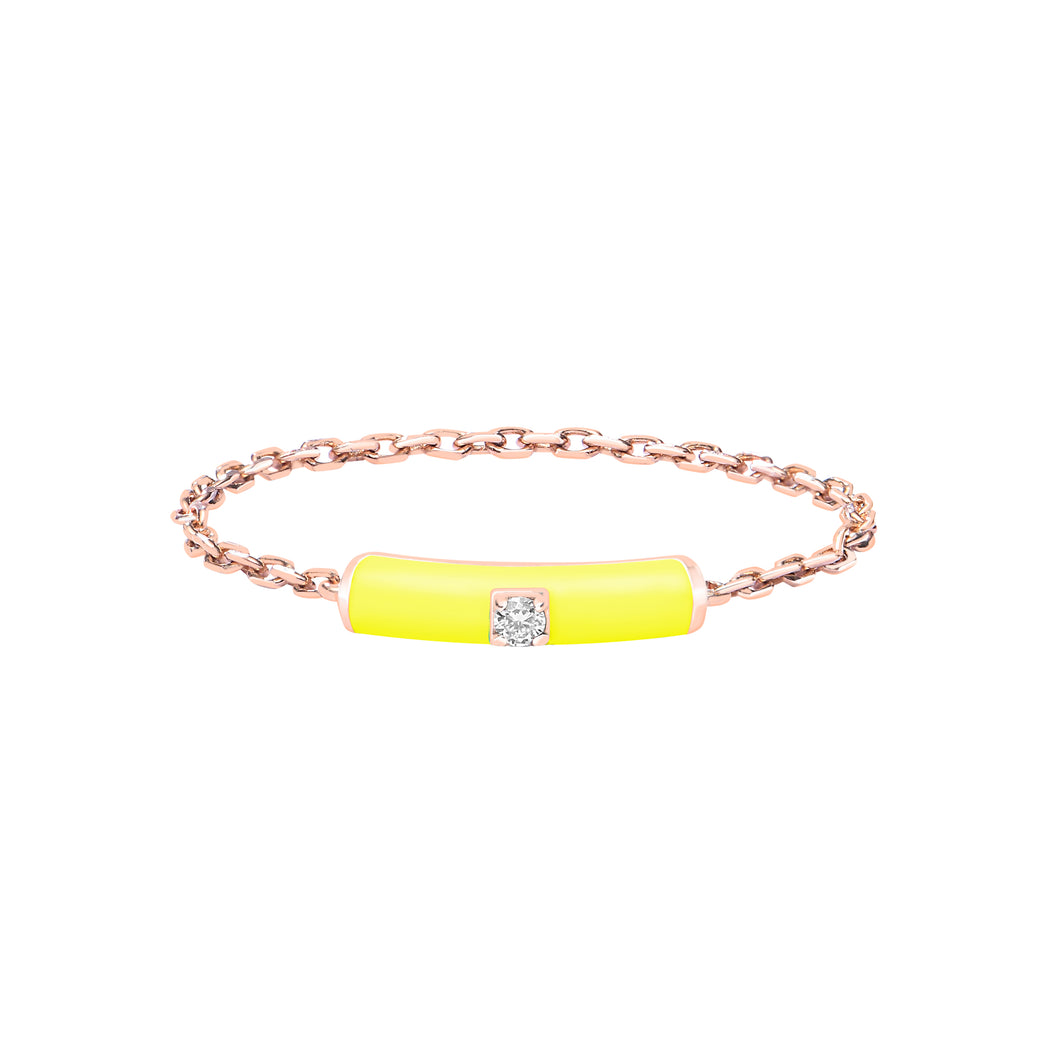 14K Rose Gold Neon Yellow Enamel Diamond Chain Ring