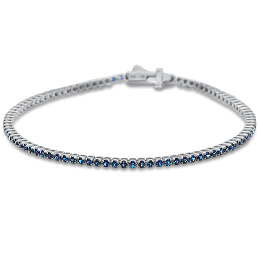 14K White Gold Natural Blue Sapphire Tennis Bracelet