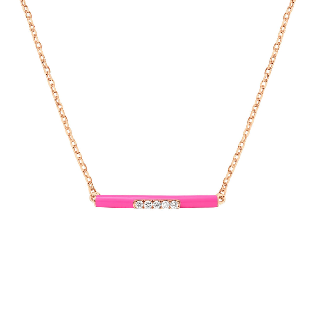 14K Rose Gold Pink Enamel Diamond Necklace