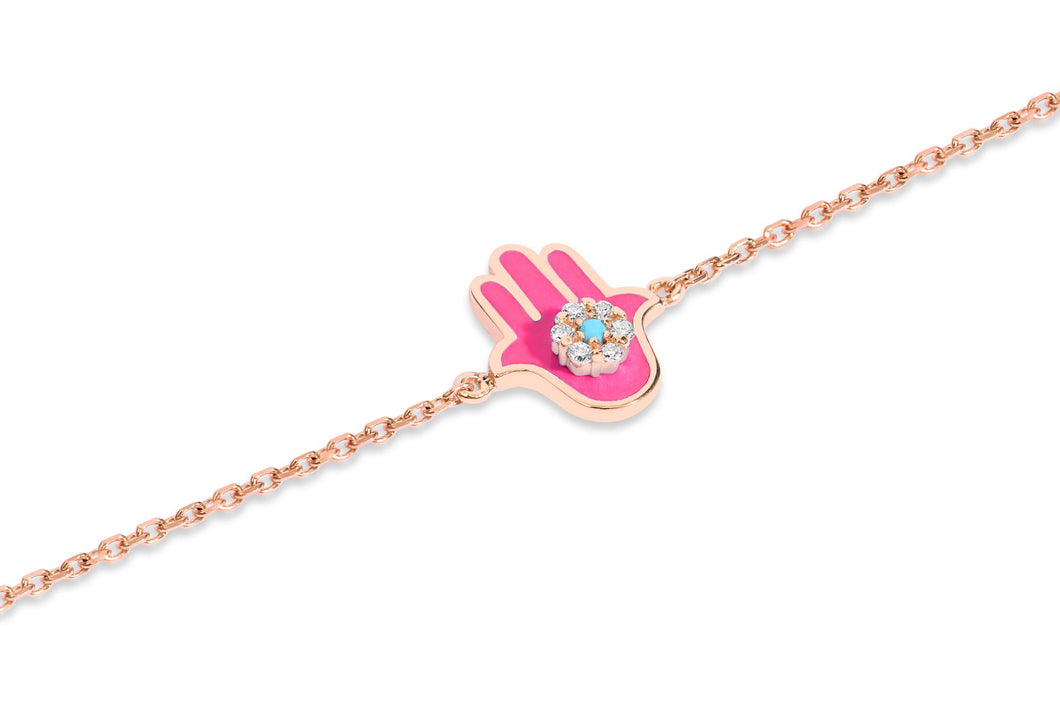 14K Rose Gold Pink Hand Diamond Bracelet