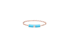 Load image into Gallery viewer, 14K Rose Gold Blue Enamel Diamond Chain Ring
