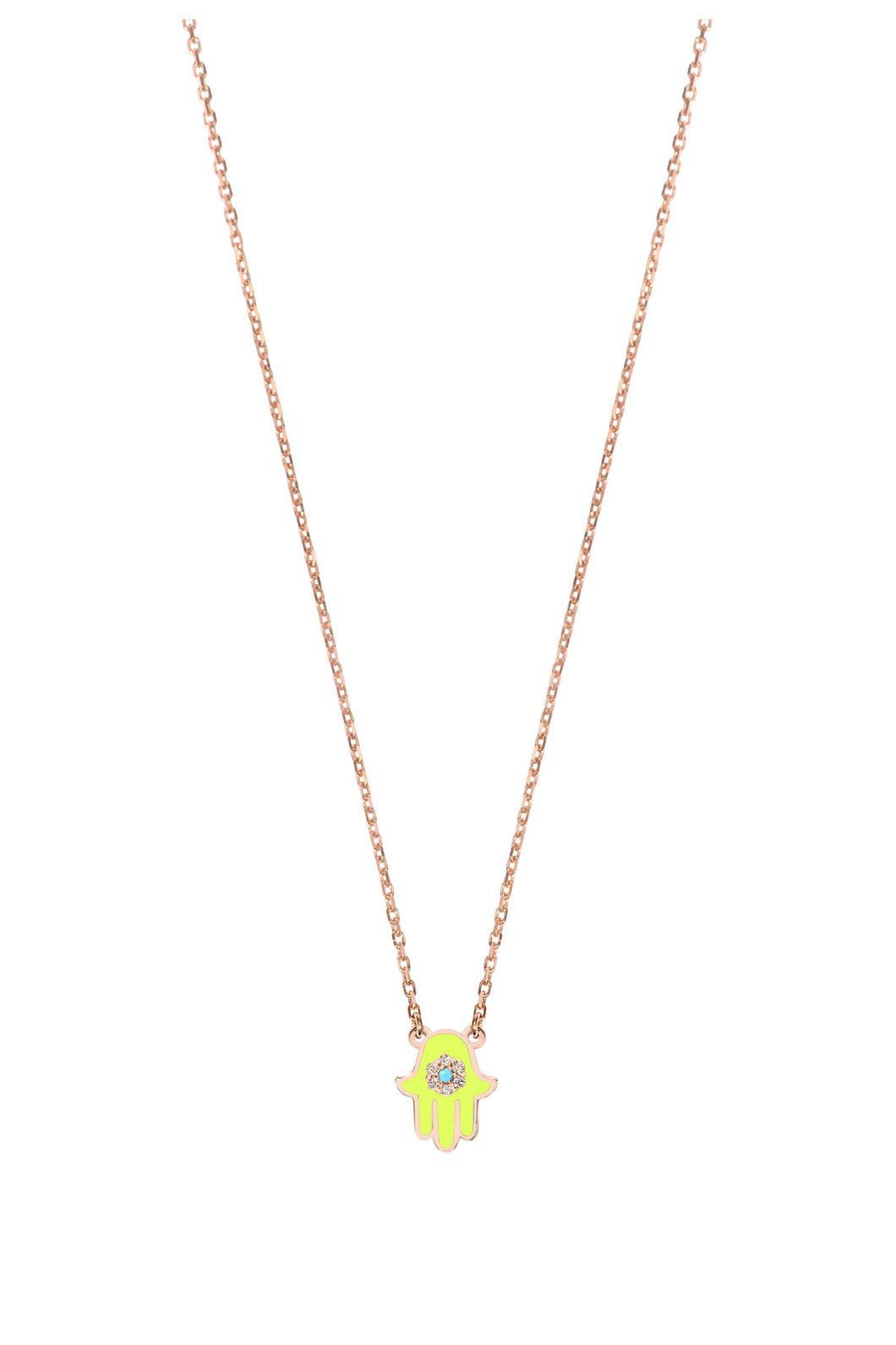 14K Rose Gold Neon Yellow Hand Diamond Necklace