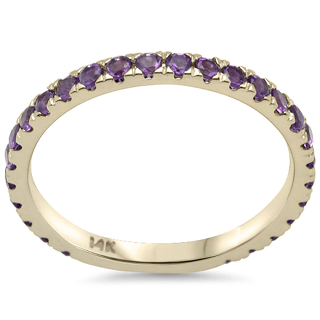 14K Yellow Gold Natural Amethyst Gemstone Band Stackable Ring Size 6.5