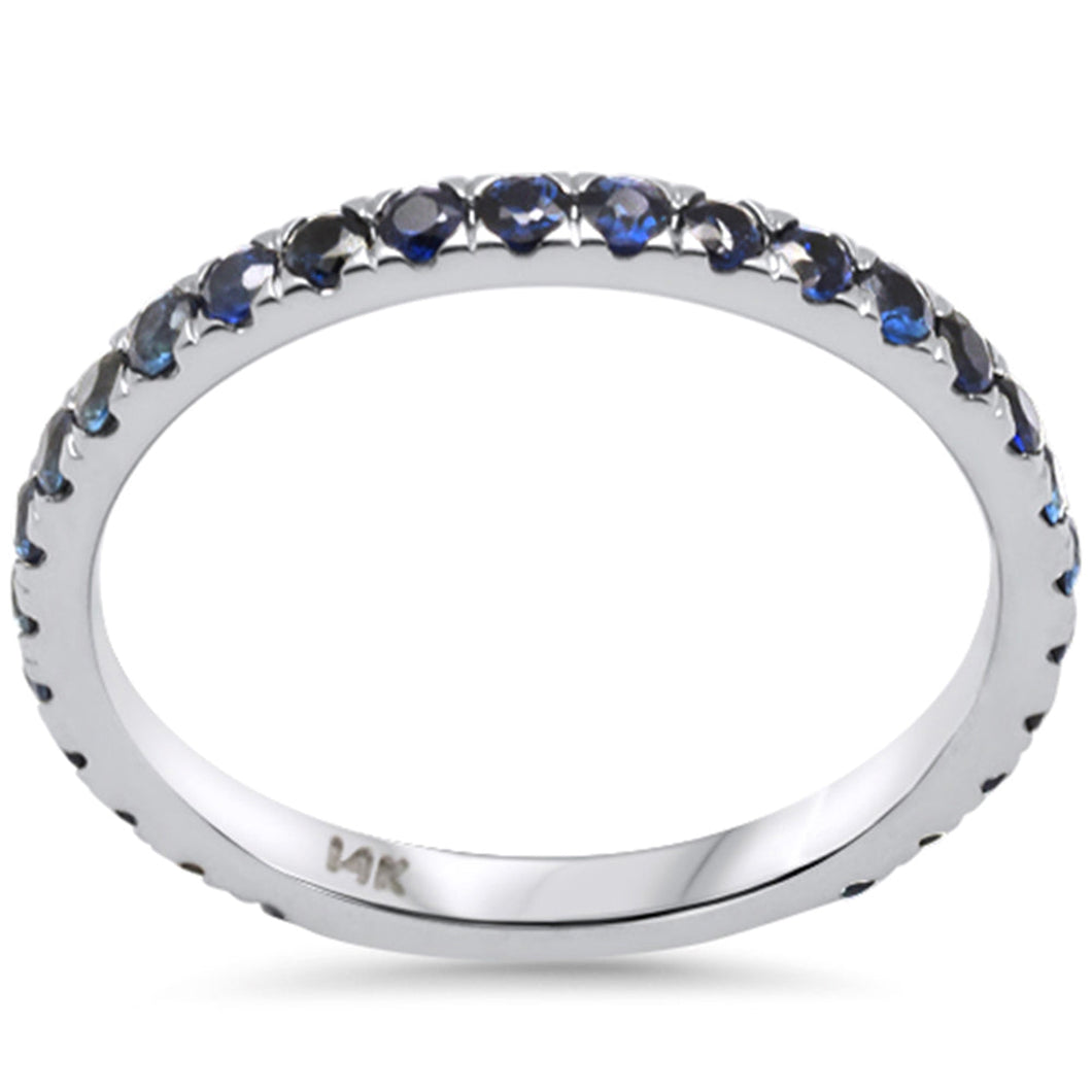 14K White Gold Natural Blue Sapphire Gemstone Ring Band Stackable