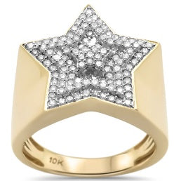 10K Yellow Gold Diamond Men's Micro Pave Star Ring