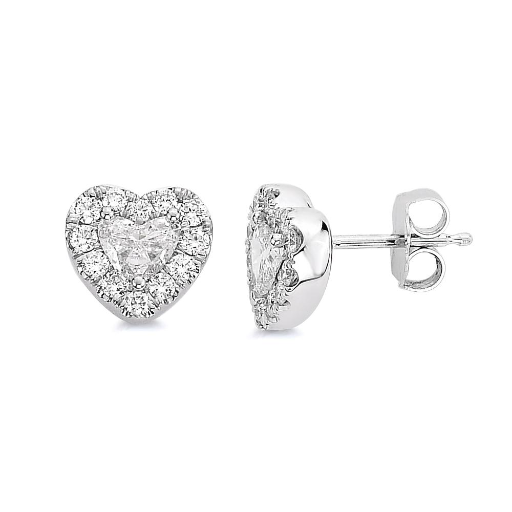 18K White Gold Heart Stud Earrings