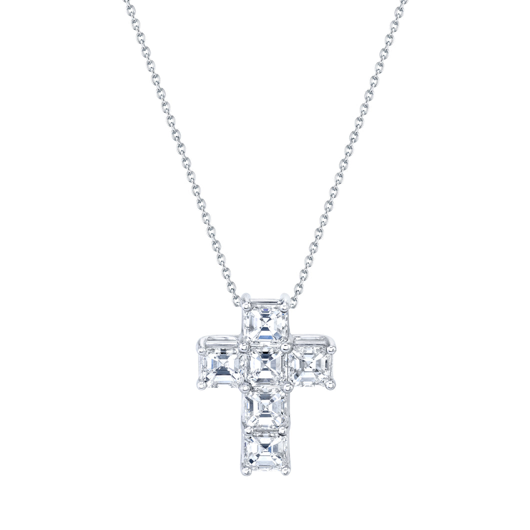 Platinum 6 Asscher Cut Diamond Wire Cross
